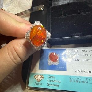 Rare natural fire opal with natural diamonds